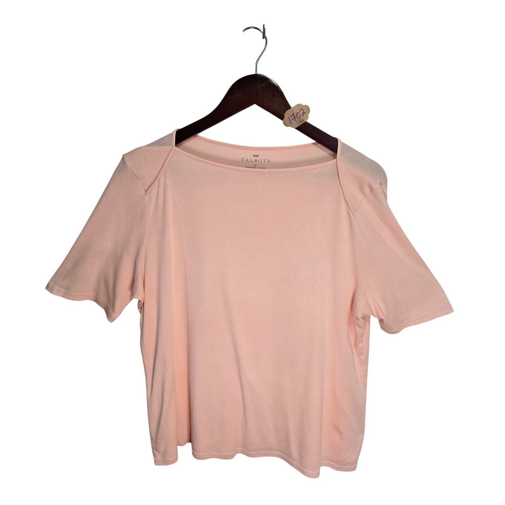 Talbots Womens XL Peach Pima Cotton Short Sleeve Boat Neck T-Shirt Top